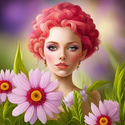 Prompt: a fairy of spring, ,wildflowers, vivid colors, closeup