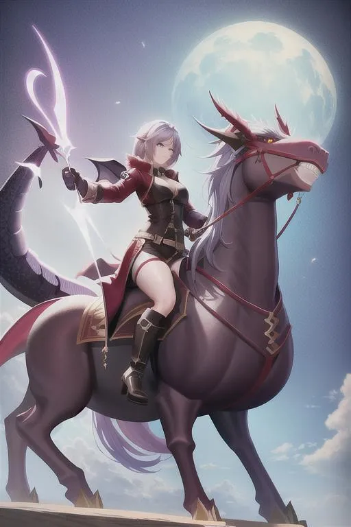 Prompt: a dragonrider girl on her dragon, fantastic, concept art, 