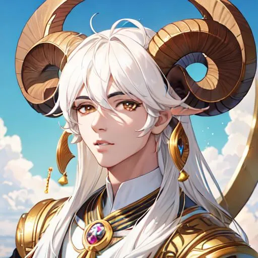 Prompt: Aries  The Ram zodiac as a 
male human, 8k, UHD,  highly detailed, close up