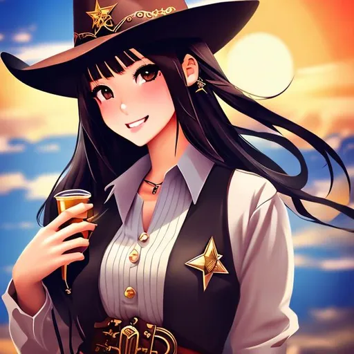 Prompt: 1girl,cowgirl, anime art style, facing camera,  colt45. revolver, wild west vibe, Asian women