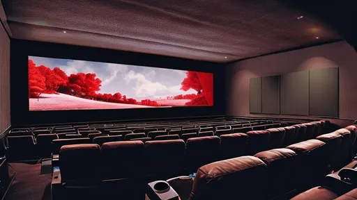 Prompt: a big movie screen in the theater in which 3 people watching