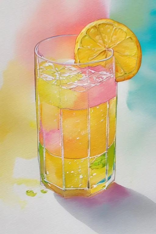 Prompt: drinks, yellow, bright, summer, water color