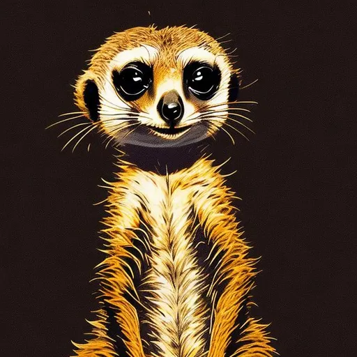 Prompt: Meerkat, black background, gold, bright red