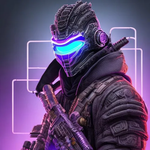 Prompt: Portrait of a masked cyber samurai with a purple and black mask with neon lights on its borders, transparent png background, holding two desert eagle handguns, perfect composition, hyperrealistic, super detailed, 4k, high quality, trending art, trending on artstation, sharp focus, studio photo, intricate details, highly detailed, by greg rutkowski