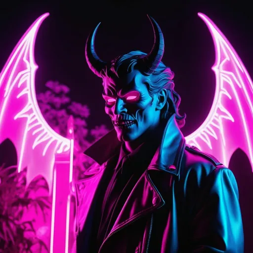 Prompt: demon, hell, demonic, gothic, vaporwave, retro, neon, aesthetic, liminal, high quality, high definition, beautiful, dramatic lighting