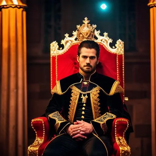 Prompt:  Professional photography, bokeh, Nighttime lighting, canon lens, shot on dslr 64 megapixels sharp focus, photorealistic, Intricately Designed, Hyperrealistic, Ultra Detail, Male {{{(Evil Male Vampire)!!!, sitting on a throne, in a castle, Drinking Blood, Knights at the ready}}}, Sinister, Savage, Bloody, Violent, Midnight.