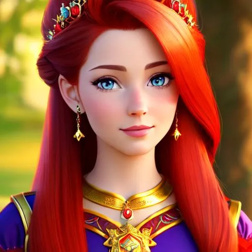 Prompt: a realistic feminine princess, Rapunzel, but with red hair, HD
