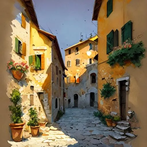 Prompt: old  italian village in the mountain