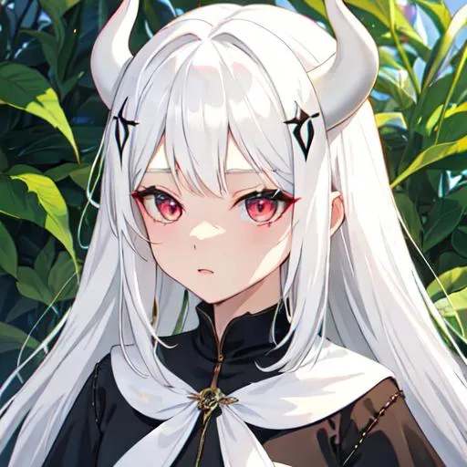 Prompt: Zaley 1female (white hair) (white demon horns) young kid, 10 years old