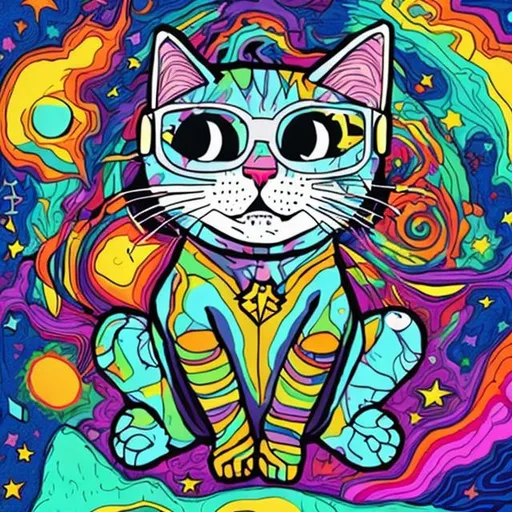 Prompt: Astro cat psychedelic cartoon
