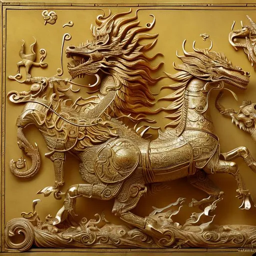 Prompt: a sun dragon pulling helios' sun chariot ancient greek style