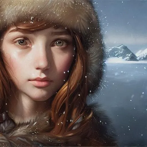 Prompt: Portrait of Girl with brown hair and with cute face, north pole vibe, perfect composition, hyperrealistic, super detailed, 8k, high quality, trending art, trending on artstation, sharp focus, studio photo, intricate details, highly detailed, by greg rutkowski