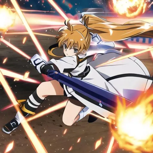 Prompt: takamachi nanoha,battling,