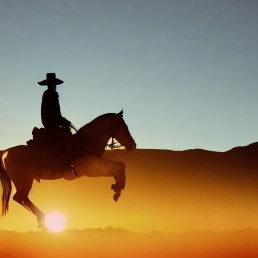 Prompt: A outlaw riding into the sunset
