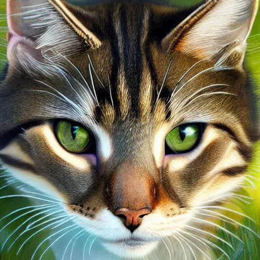 Prompt: Erin hunter, warrior cats, realistic cat, detailed fur, realistic  realistic fur, eye, oil painting, anime, fullbody, forest background, high quality.