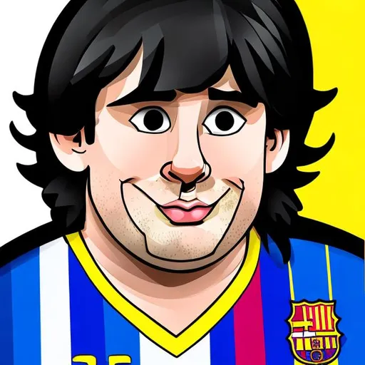 Prompt: Fat old Messi black hair cartoon