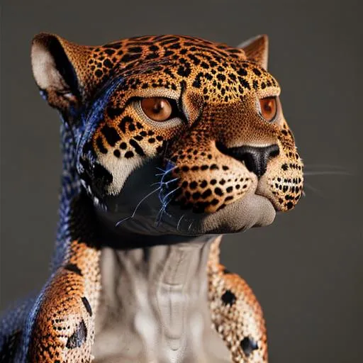 Prompt: jaguar and basilisk hybrid, full body, snake skin, body