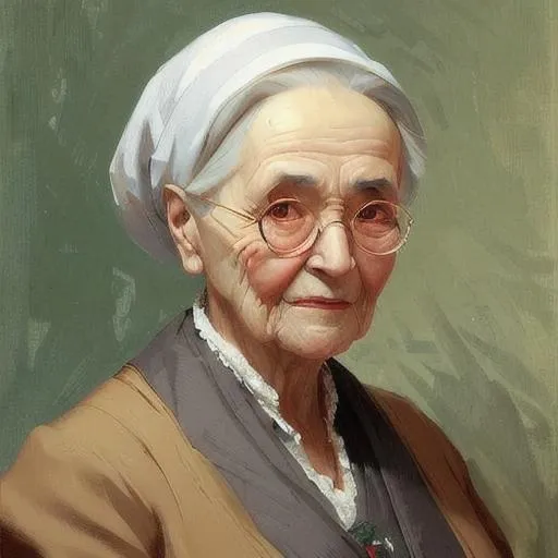 Prompt: A old woman portrait in the style of peder mork monsted.