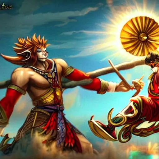 Prompt: Sun Wukong in battle