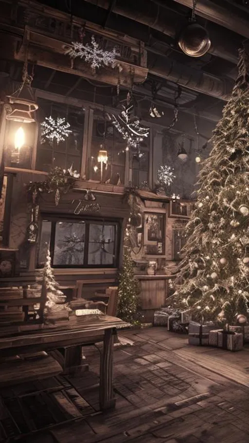 Prompt: Hyper realistic, Unreal engine, Ink punk style, Christmas scene
