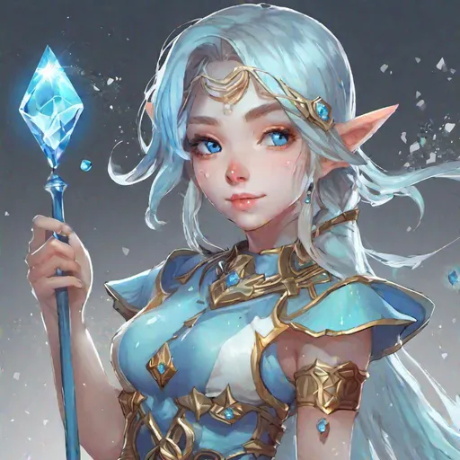 Elemental wizard girl with light blue crystal staff