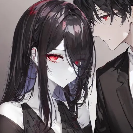 Anime, couple, black dress, handsome, gorgeous