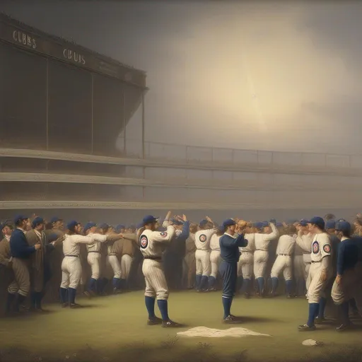 Prompt: A Romanticism painting of the Chicago Cubs winning the World Series Championship. David Friedrich. Museum.