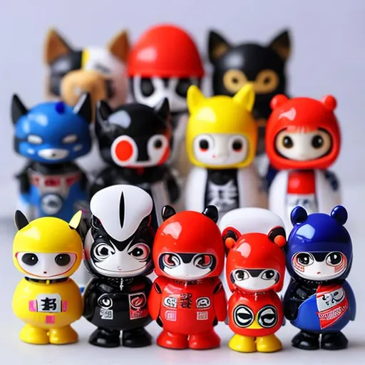 Prompt: picture of cool mascot chibi, Japanese, pvc action figure, symmetrical, ceramic material, 