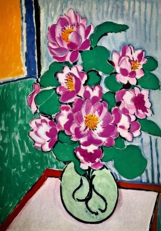 Prompt: les pivoines Poster, Matisse Painting, Vintage Floral Wall Art, Flower in Vase,