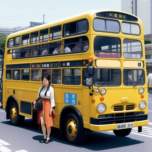 Prompt: In this photorealistic image, a stunning Japanese woman with braided hair and a stunning body, aged 33, is crouching next to a miniature bus packed with tiny passengers. The bus and its occupants are like toys compared to her immense size. Her intricate and colorful outfit contrasts with the earthy tones of the pavement and the miniature bus. The attention to detail is extraordinary, with even the tiniest of textures perfectly rendered in high resolution.

Camera: Close-up shot
Camera lens: Macro lens
View: Front view

Render: Highly detailed, high resolution, hyper detailed, HDR
Lighting: Natural light, soft light
Color: Bright colors, vivid colors, fantasy vivid colors
