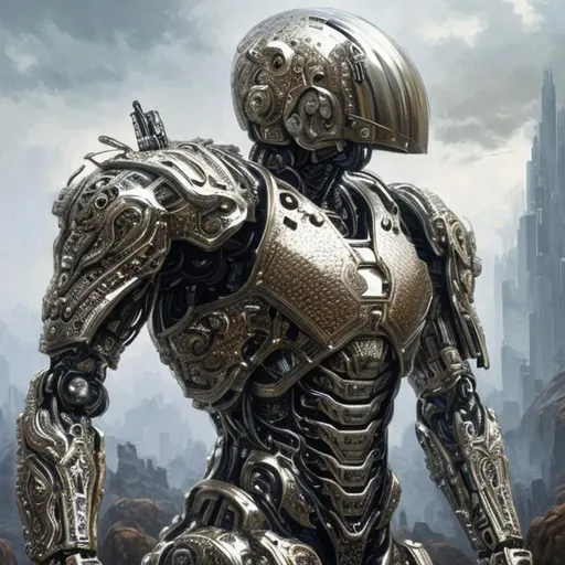 Prompt: full body picture of a futuristic humanoid droid soldier fully covered with gorgeous detailed plate armor, full body picture, complex, detailed, 8K, Full HD, no background.

long shot super detailed lifelike illustration, intricately detailed, dramatic lighting, 

soft focus, digital painting, oil painting, clean art, professional, colorful, rich deep color, concept art, CGI winning award, UHD, HDR, 8K, RPG, UHD render, HDR render, 3D render cinema 4D