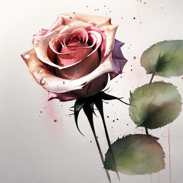 A rose, water paint, grass | OpenArt