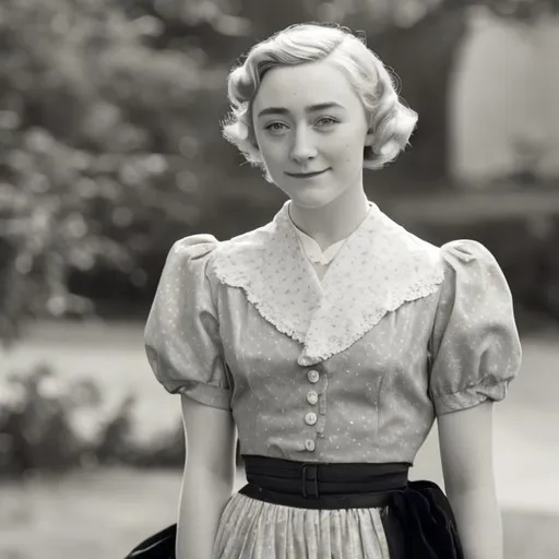 Prompt: Saoirse Ronan with a 1950s era pageboy.