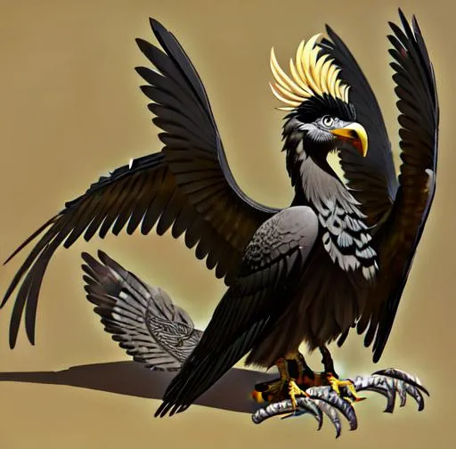Prompt: Giant ancient bird sitting, large wings down, old creature, prehistoric, inspired by eiichiro oda, oda, inspired by one piece anime, 4k