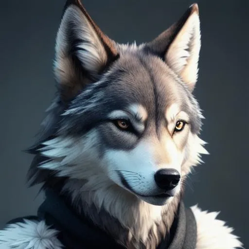 Prompt: photograph of a super realistic humanoid wolf fursona, anthropomorphic, full body, sci fi, high tech, uhd, high detail