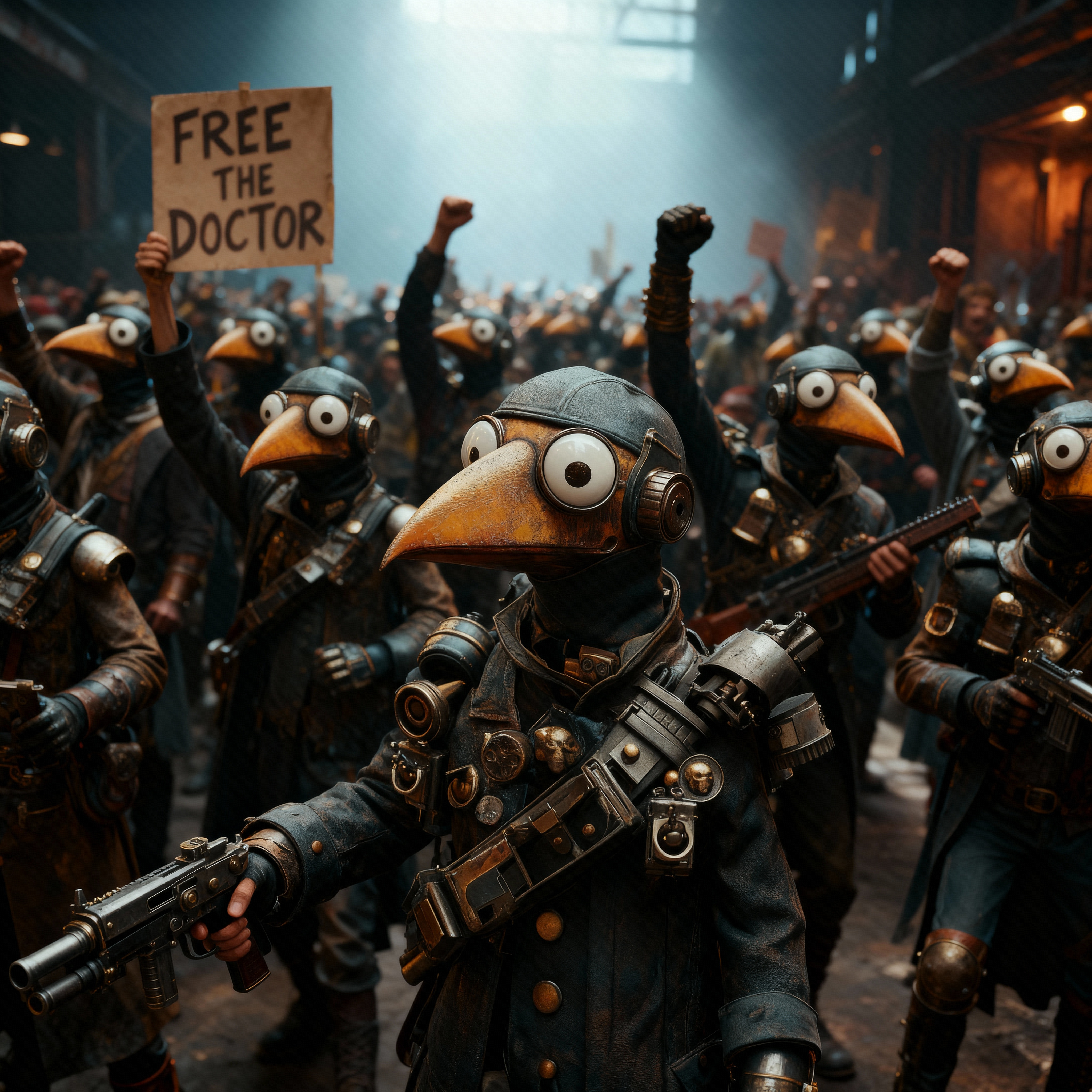 these characters are raising their arms in rage. the...