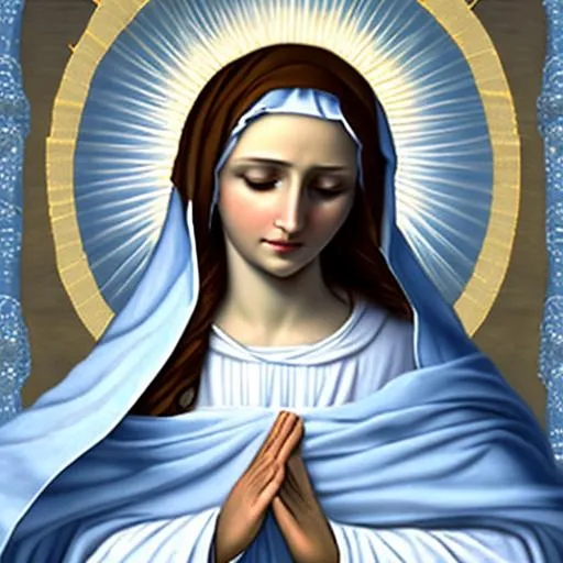 blessed virgin mary, light blue and white robe drape... | OpenArt