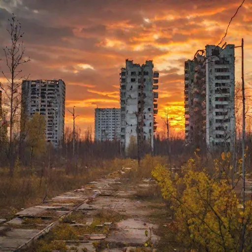 Prompt: The City of Pripyat seconds after the Chernobyl nuclear reactor disaster