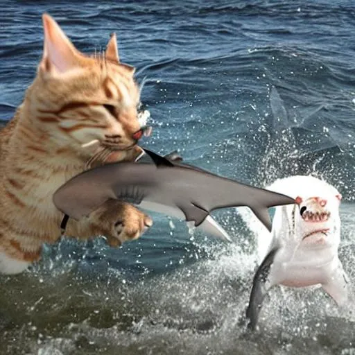 A Cat Fighting A Shark 