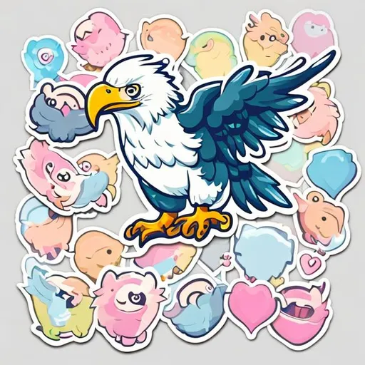 Prompt: Die-cut sticker, Cute kawaii drunken eagle sticker, white background, illustration minimalism, vector, pastel colors