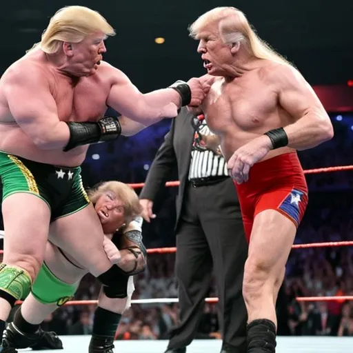 Prompt: Trump wrestling Biden WWE cage match undertaker ultimate warrior