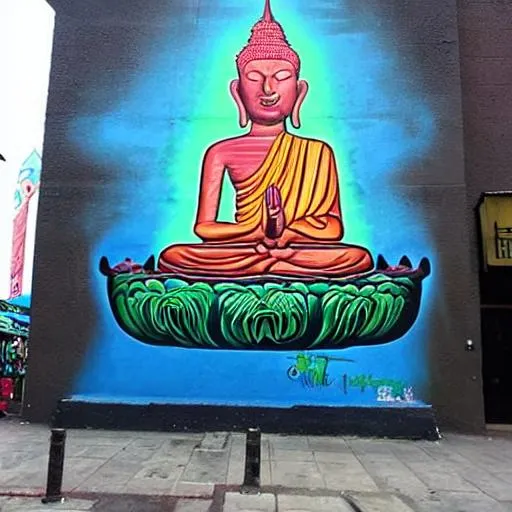 Prompt: street art hip hop buddha shopping mall love 
