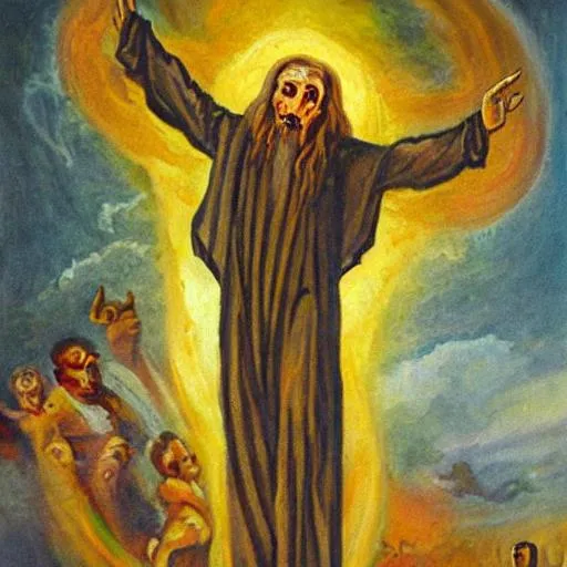 Prompt: a painting of the anti-Christ on earth