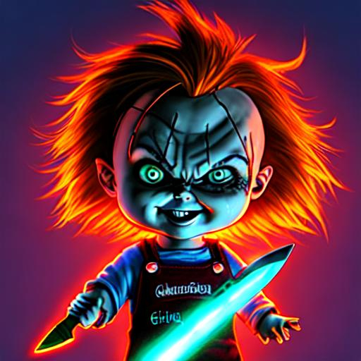 chucky with glowing knife | OpenArt