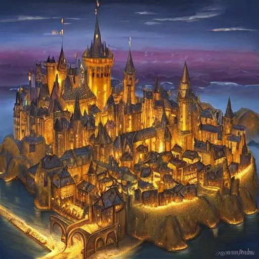 Prompt: fantasy golden medieval city
