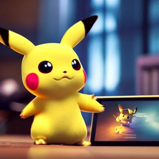 Prompt: Cute small Pikachu sitting in front of laptop ,unreal engine, cozy indoor lighting, artstation, detailed, digital painting,cinematic,character design by mark ryden and pixar and hayao miyazaki, unreal 5, daz, hyperrealistic, octane render