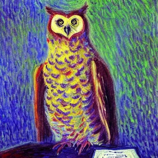 Prompt: lawyer owl painted by monet
