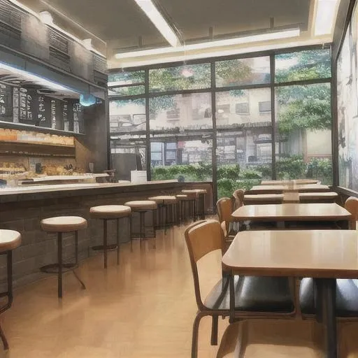 Prompt: a background of modern cafe, in anime style, masterpiece