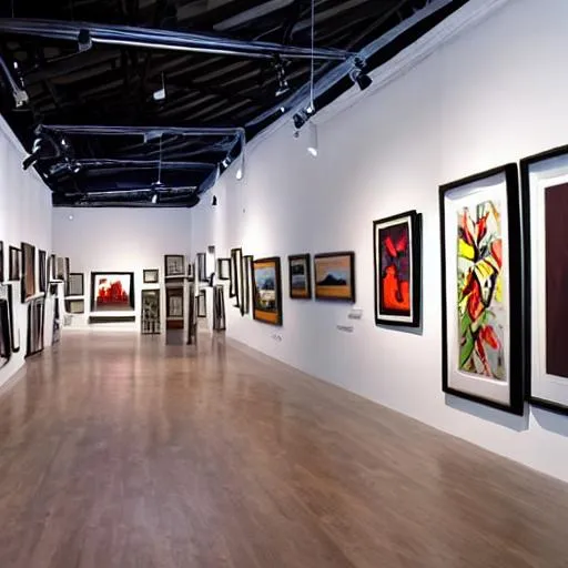 Prompt: One filled with artistic atmosphere, a modern style art gallery