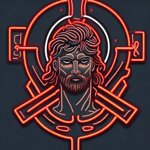 Prompt: neon-glowing-christian-cross-realism-vector-illustration-glowing-bright-red-cross-transformed-greek-god
